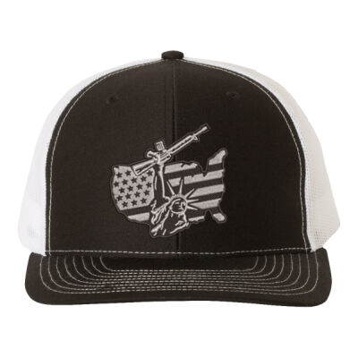 America the Great Flag Trucker Cap with US Flag Overlay and Statue of Liberty Design Thumbnail