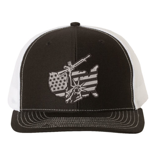 America the Great Flag Trucker Cap with US Flag Overlay and Statue of Liberty Design Thumbnail